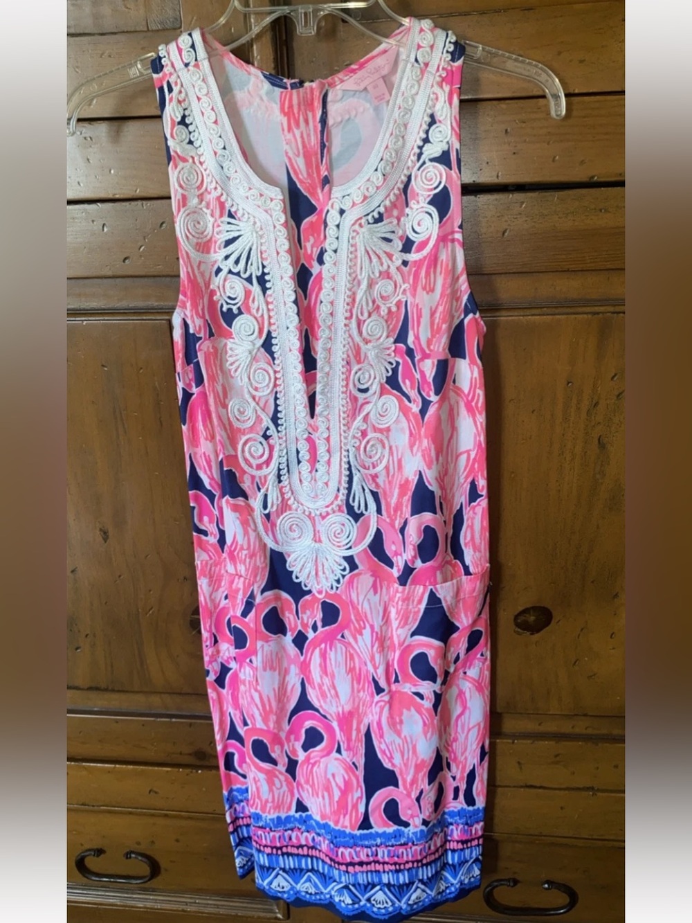 LILLY PULITZER Carlotta High Tide Navy Flamingo Corded Lace Shift Dress-Size 00